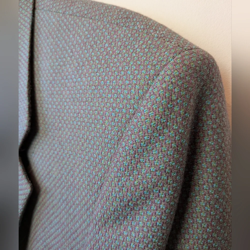 Men Vintage Blazer 100% Wool Size 40 Reg Made In Canada Blue Purple Green Colors - Picture 3 of 13